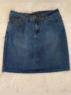 Vintage VSH Jeans Denim Mini Skirt Size 10 Y2K Flap Pocket Heavy Stitching Blue